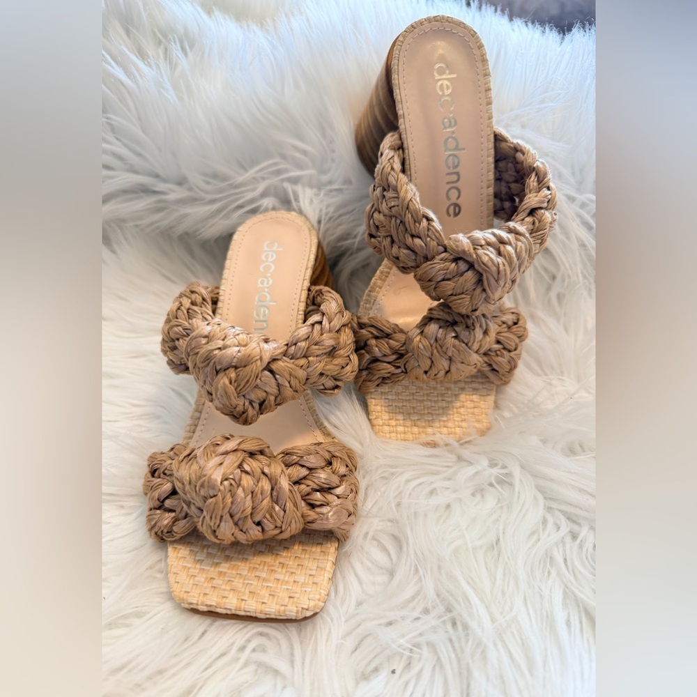 DDecadence Woven Raffia Knot Sandals Natural Braided Slide Brazil Size 6